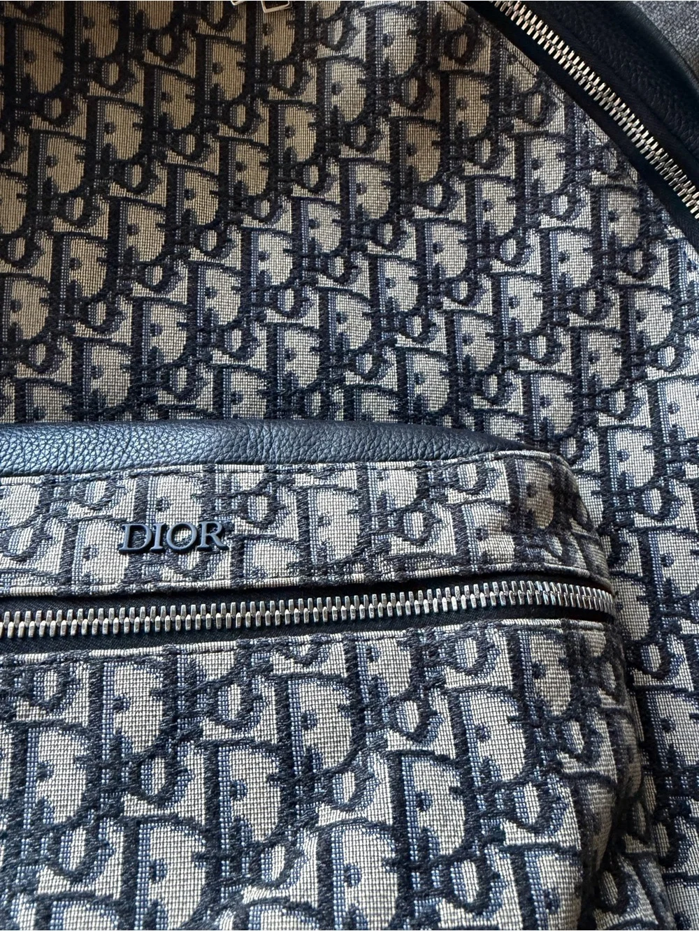 Dior Men's Navy Blue & Beige Oblique Canvas Backpack